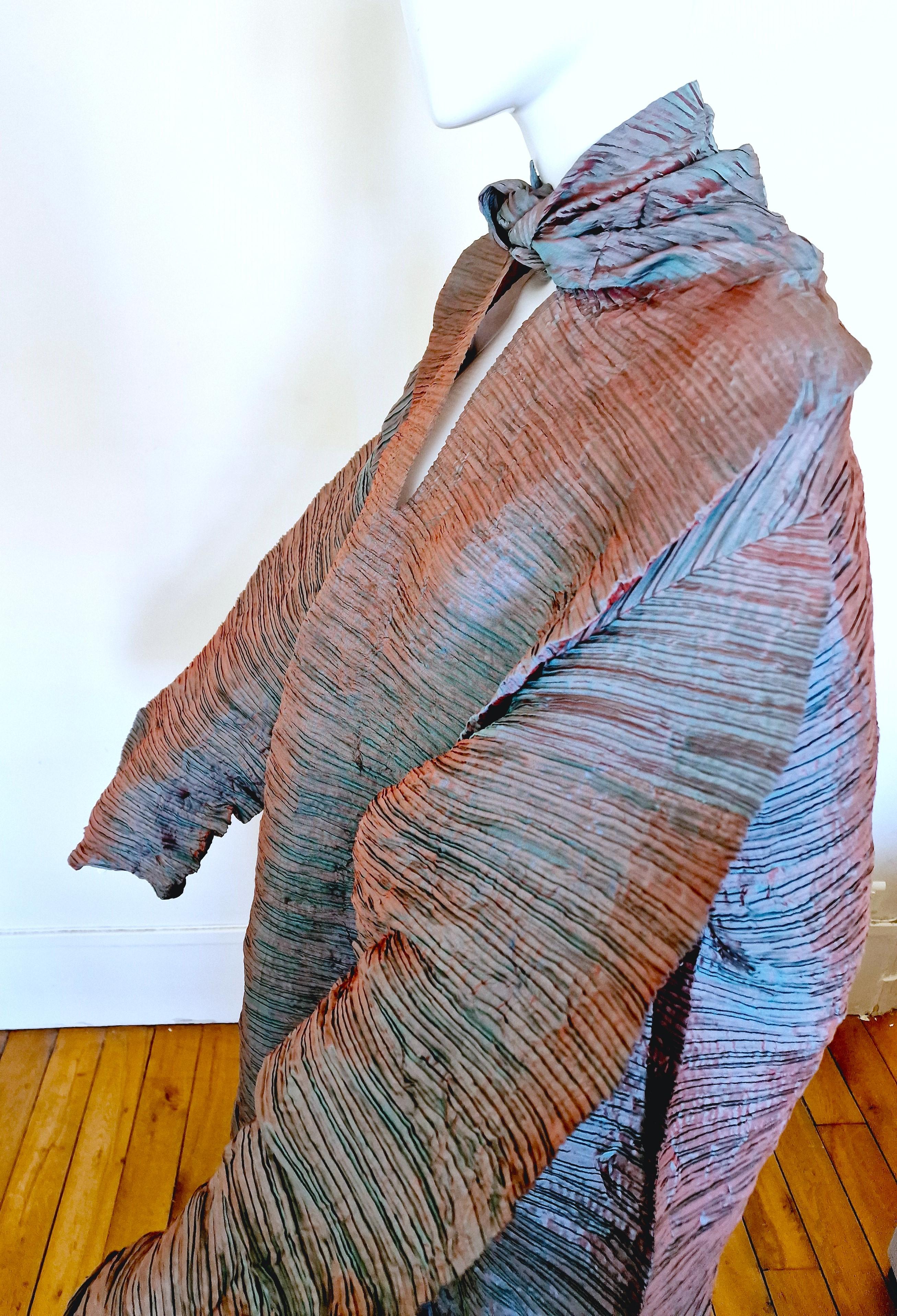 Women's Rare Issey Miyake Metal Sculpture Oversize Pleated 80s 70s Vintage Dress Gown For Sale