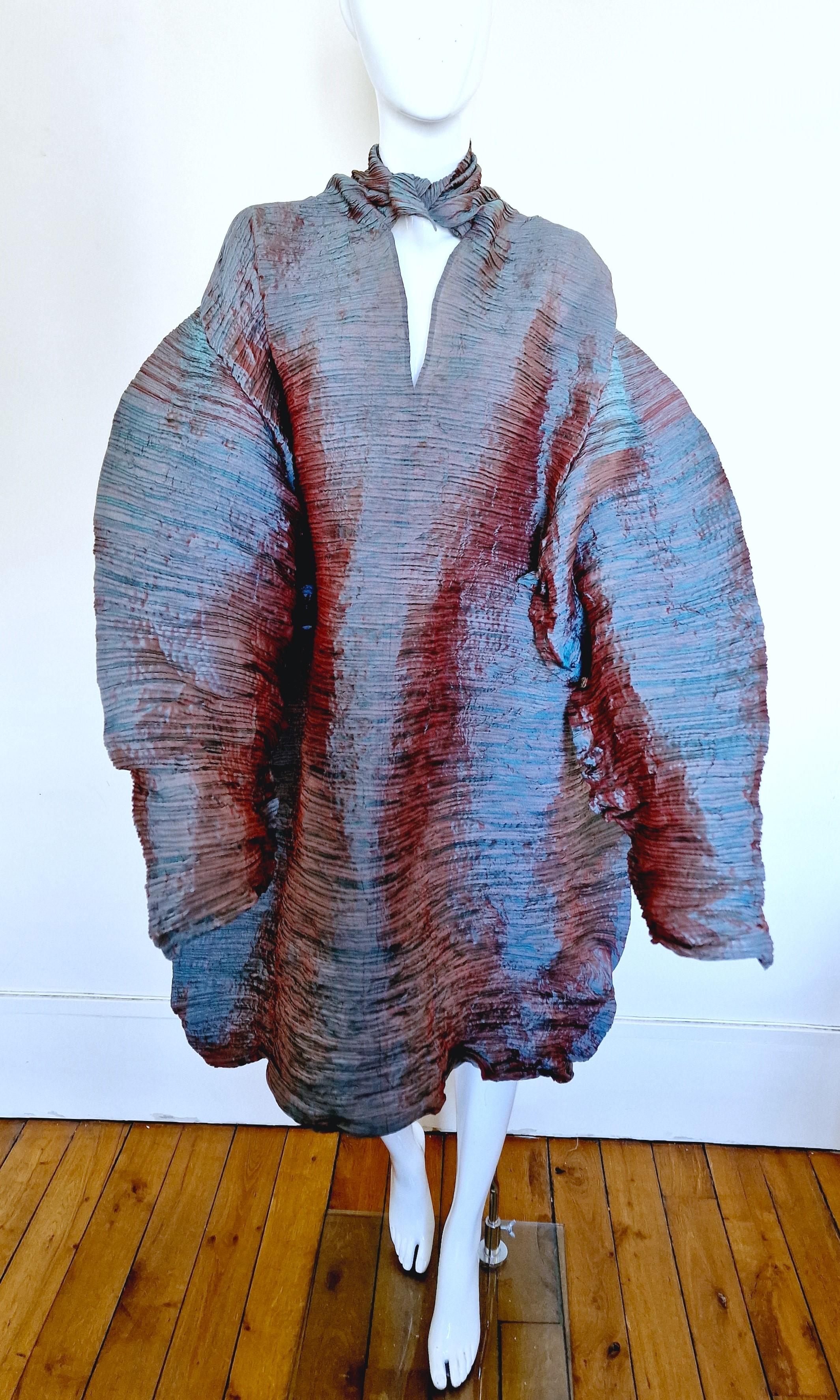 Rare Issey Miyake Metal Sculpture Oversize Pleated 80s 70s Vintage Dress Gown For Sale 4