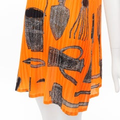 rare ISSEY MIYAKE Pleats Please 2003 orange tools print plisse dress JP17 S