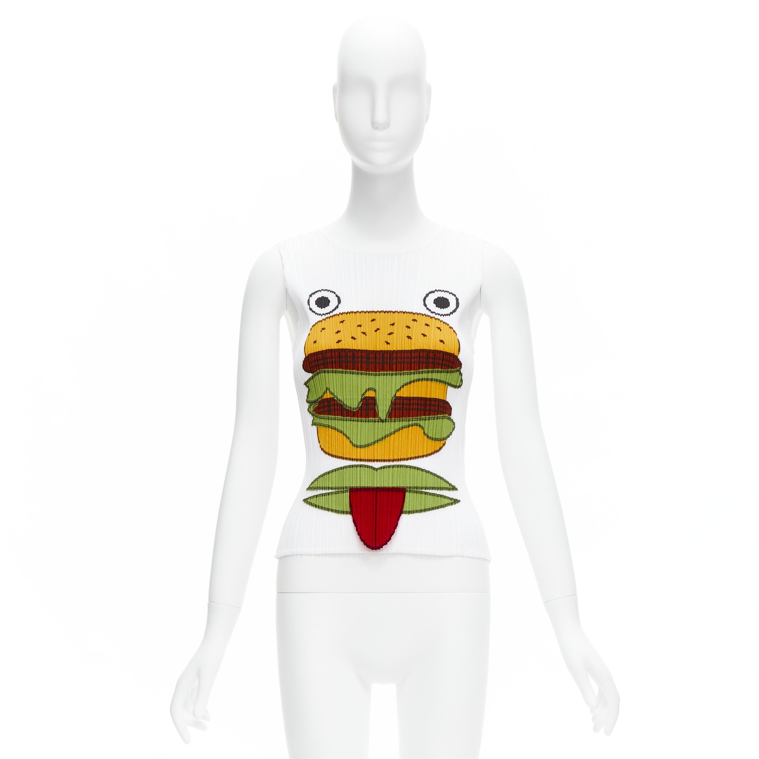 raro Issey Miyake Pleats Please 2004 hamburger tongue white plisse canotta JP3 in vendita 5
