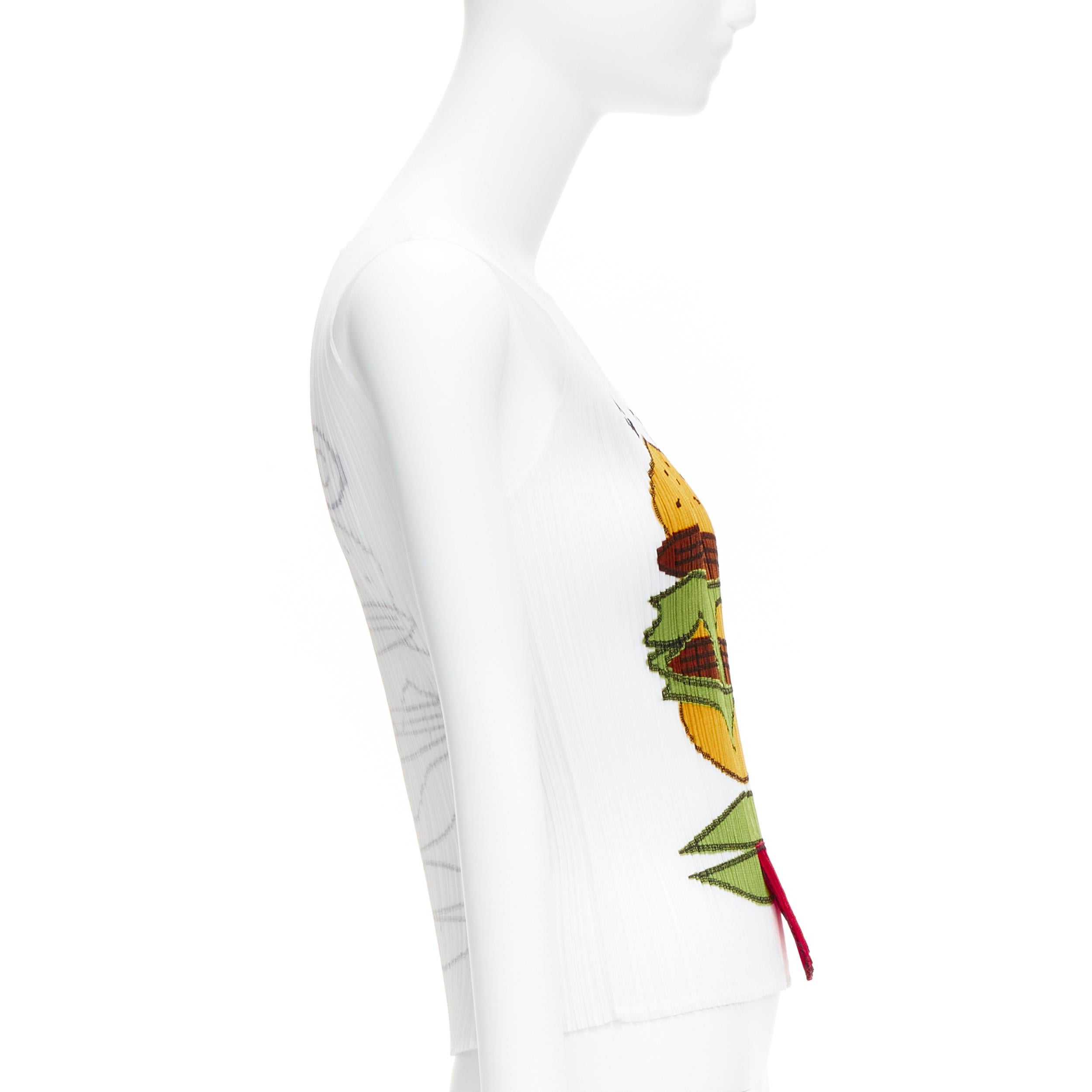rare ISSEY MIYAKE Pleats Please 2004 hamburger tongue white plisse tank top JP3 In Excellent Condition For Sale In Hong Kong, NT