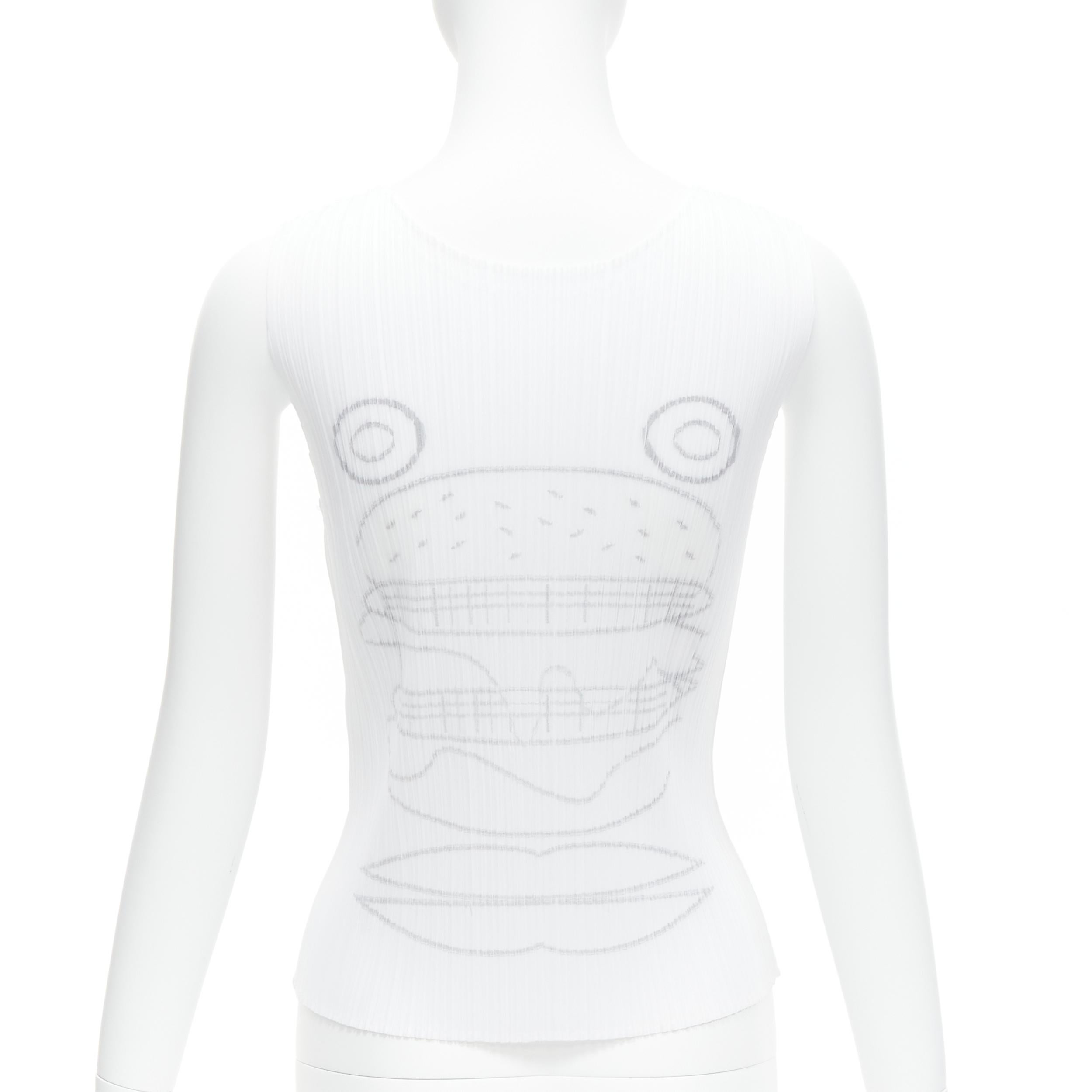 Donna raro Issey Miyake Pleats Please 2004 hamburger tongue white plisse canotta JP3 in vendita