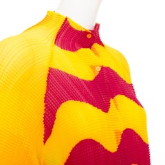 rare ISSEY MIYAKE Pleats Please graphic yellow wave plisse high neck top JP2 M