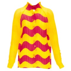 raro ISSEY MIYAKE Pleats Please graphic yellow wave plisse high neck top JP2 M.