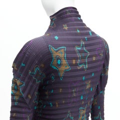 rare ISSEY MIYAKE PLEATS PLEASE green star dark blue collar pleated top JP2 M