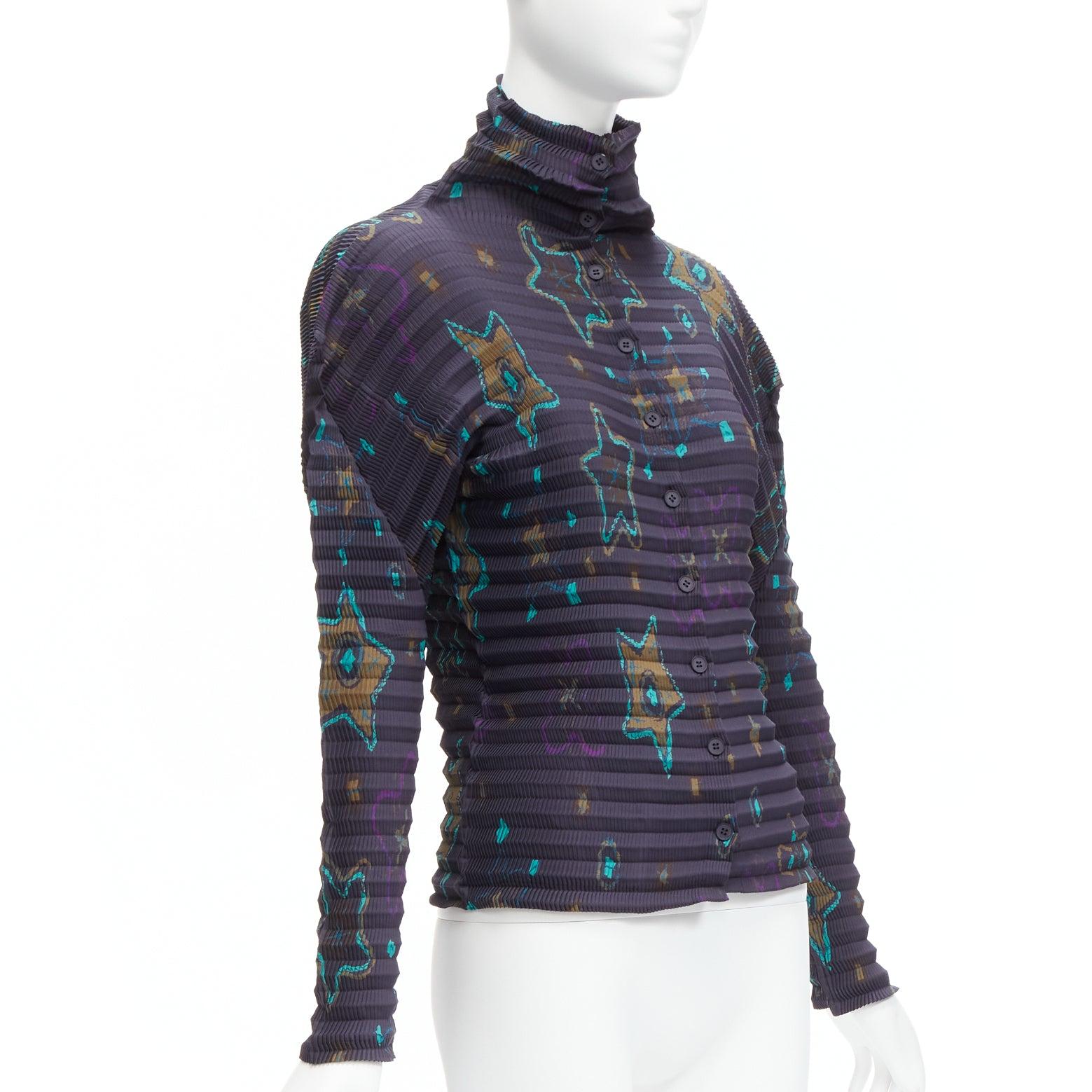 raro ISSEY MIYAKE PLEATS PLEASE verde estrella azul oscuro cuello plisado top JP2 M Negro en venta