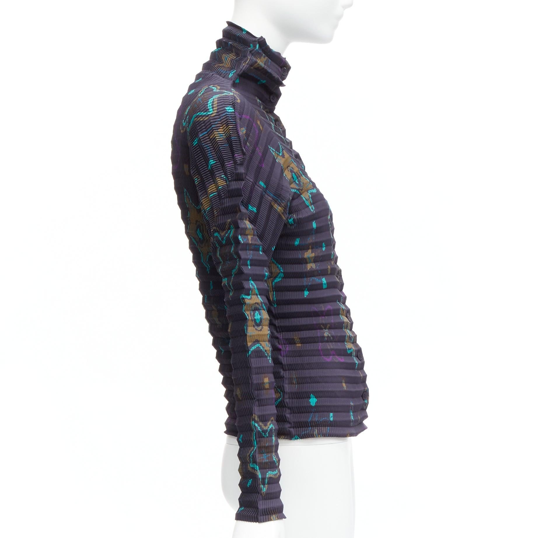 raro ISSEY MIYAKE PLEATS PLEASE verde estrella azul oscuro cuello plisado top JP2 M en Excelente estado para la venta en Hong Kong, NT