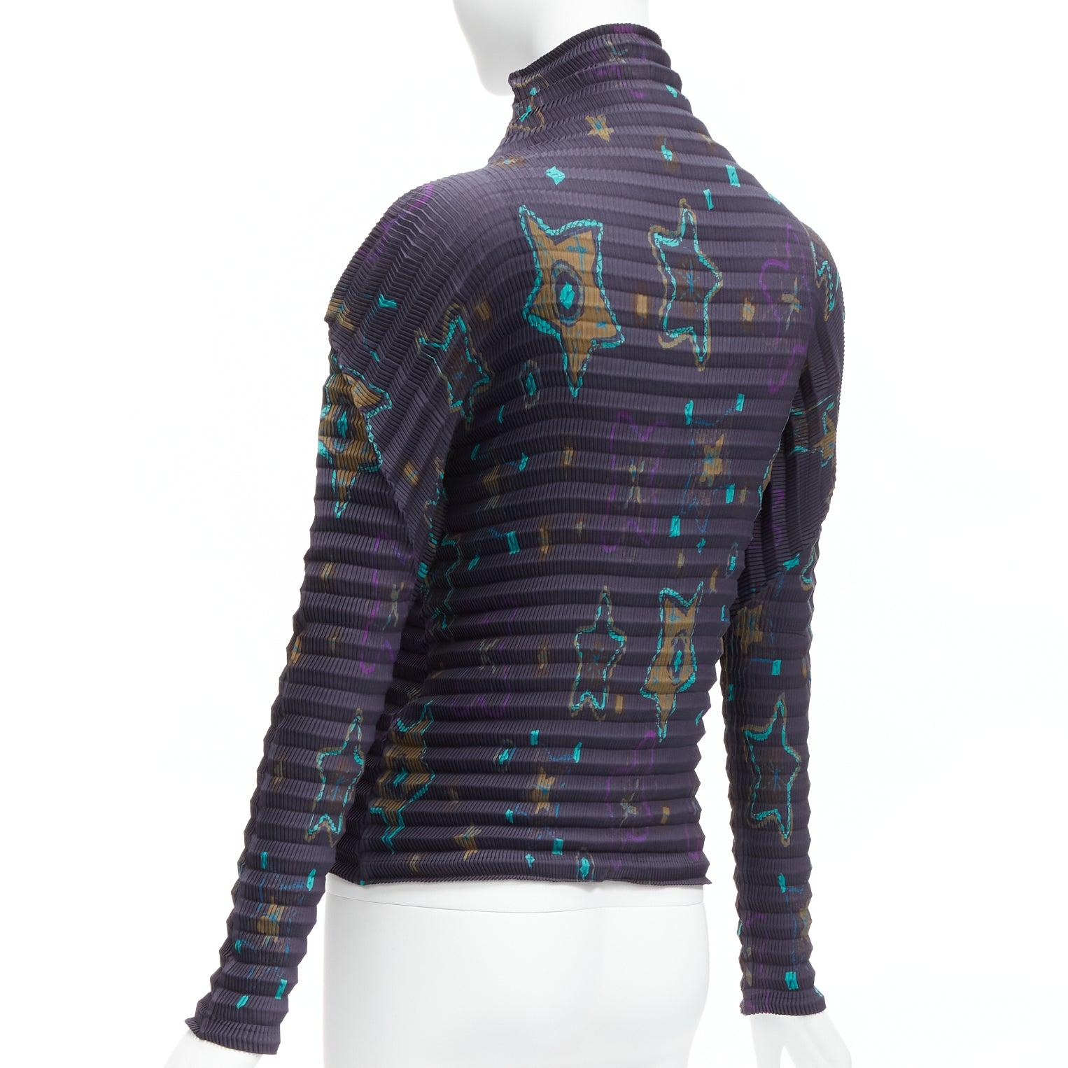 raro ISSEY MIYAKE PLEATS PLEASE verde estrella azul oscuro cuello plisado top JP2 M en venta 1