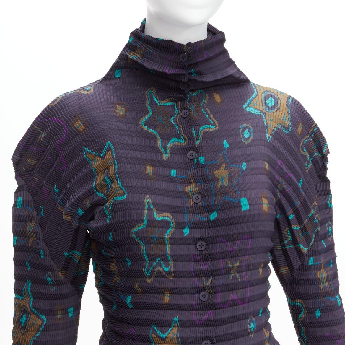 raro ISSEY MIYAKE PLEATS PLEASE verde estrella azul oscuro cuello plisado top JP2 M en venta 2