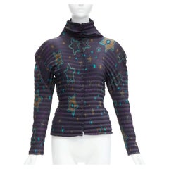 rare ISSEY MIYAKE PLEATS PLEASE green star dark blue collar pleated top JP2 M
