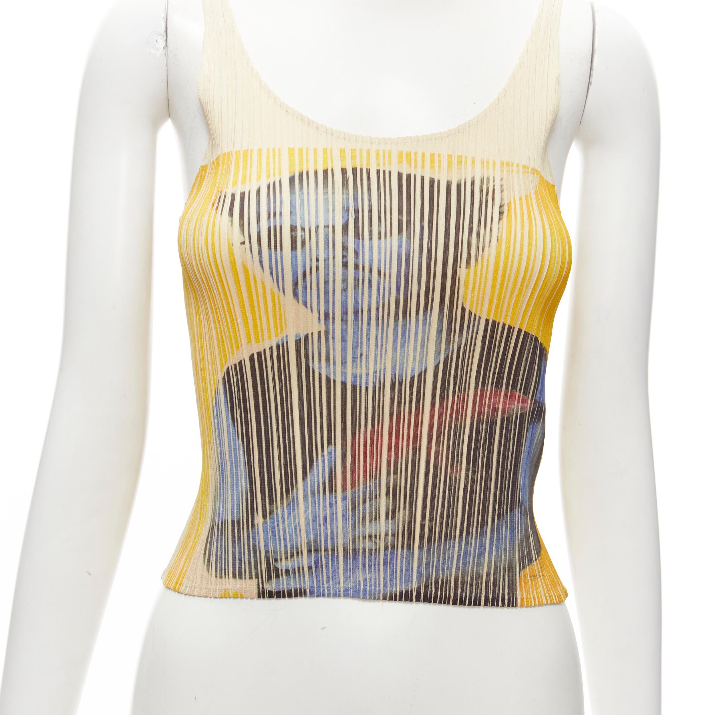 rare ISSEY MIYAKE PLEATS PLEASE NOBUYOSHI ARAKI print pleated tank top
Reference: TGAS/C01667
Brand: Issey Miyake
Collection: PLEATS PLEASE NOBUYOSHI ARAKI
Material: Polyester
Color: Multicolour
Pattern: Photographic Print
Closure: Elasticated
Made