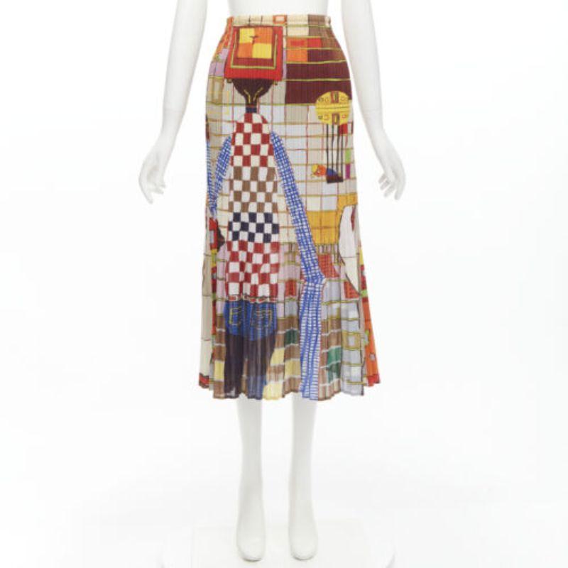 rare ISSEY MIYAKE PLEATS PLEASE Vintage colorful graphic print pleated skirt For Sale 6