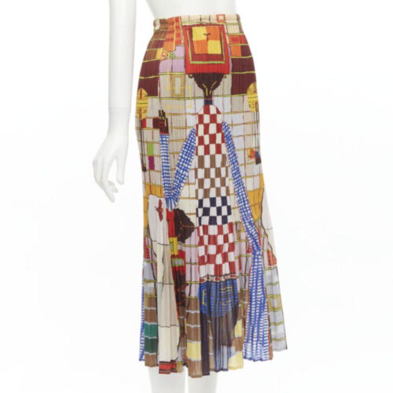 rare ISSEY MIYAKE PLEATS PLEASE Vintage colorful graphic print pleated skirt In Excellent Condition For Sale In Hong Kong, NT