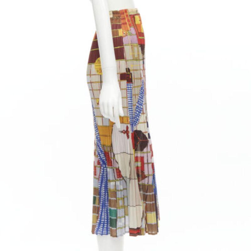 rare ISSEY MIYAKE PLEATS PLEASE Jupe plissée vintage à imprimé graphique coloré Pour femmes en vente