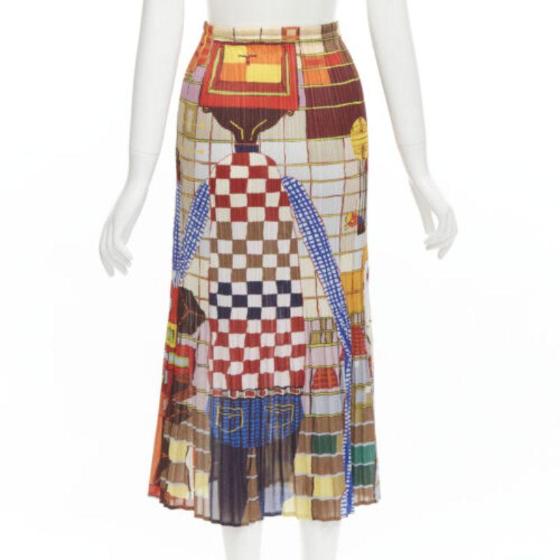 rare ISSEY MIYAKE PLEATS PLEASE Vintage colorful graphic print pleated skirt For Sale 1