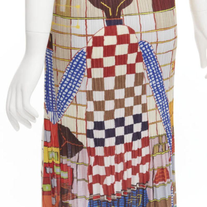 rare ISSEY MIYAKE PLEATS PLEASE Vintage colorful graphic print pleated skirt For Sale 3