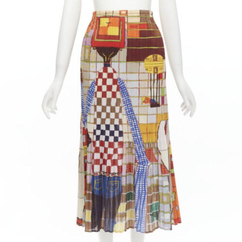 rare ISSEY MIYAKE PLEATS PLEASE Vintage colorful graphic print pleated skirt For Sale