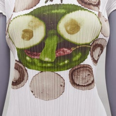rare ISSEY MIYAKE Pleats Please white cucumber mushroom print face top JP3 L