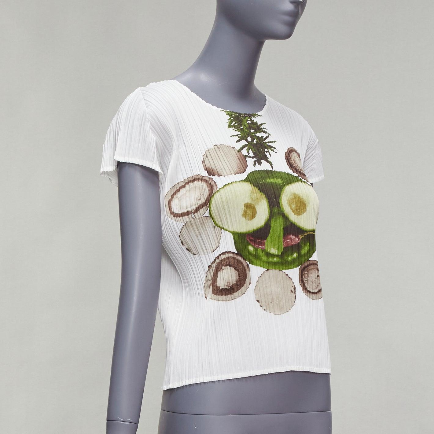 raro ISSEY MIYAKE Pleats Please blanco pepino seta estampado cara top JP3 L Gris en venta