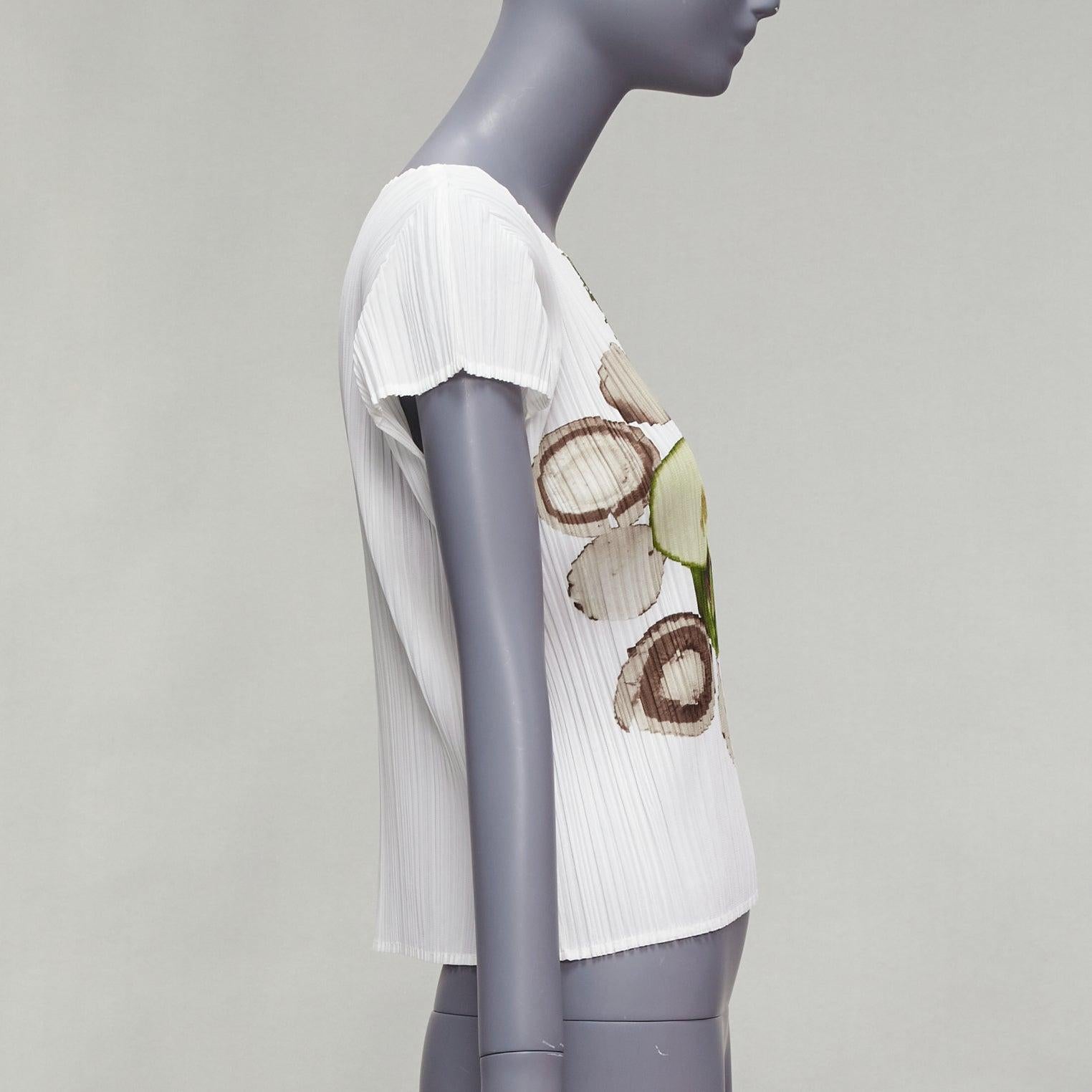 raro ISSEY MIYAKE Pleats Please blanco pepino seta estampado cara top JP3 L en Excelente estado para la venta en Hong Kong, NT