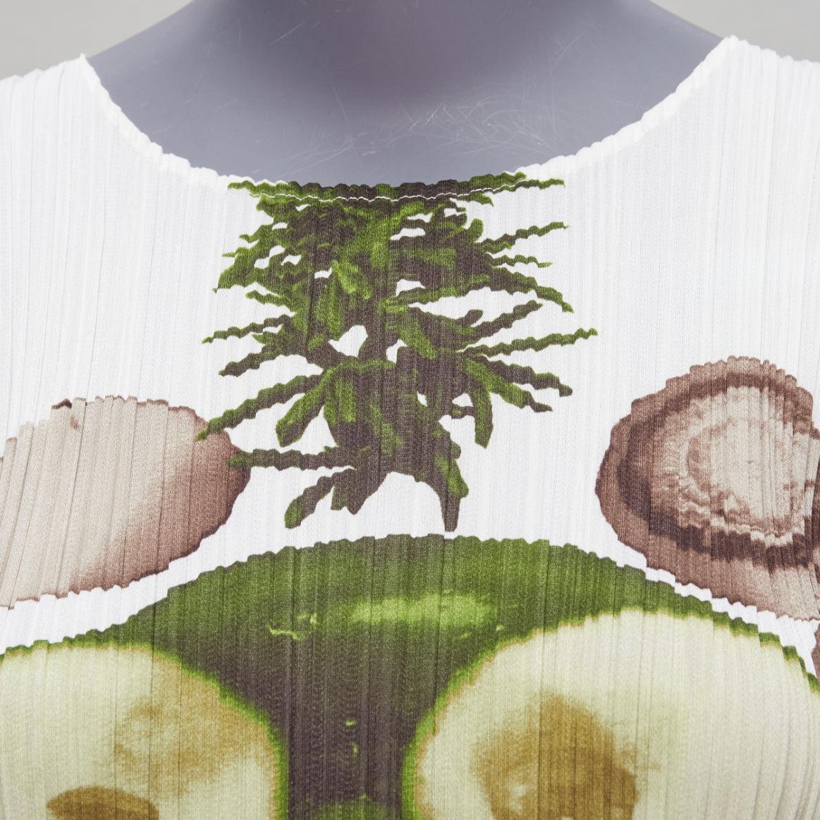 raro ISSEY MIYAKE Pleats Please blanco pepino seta estampado cara top JP3 L en venta 2