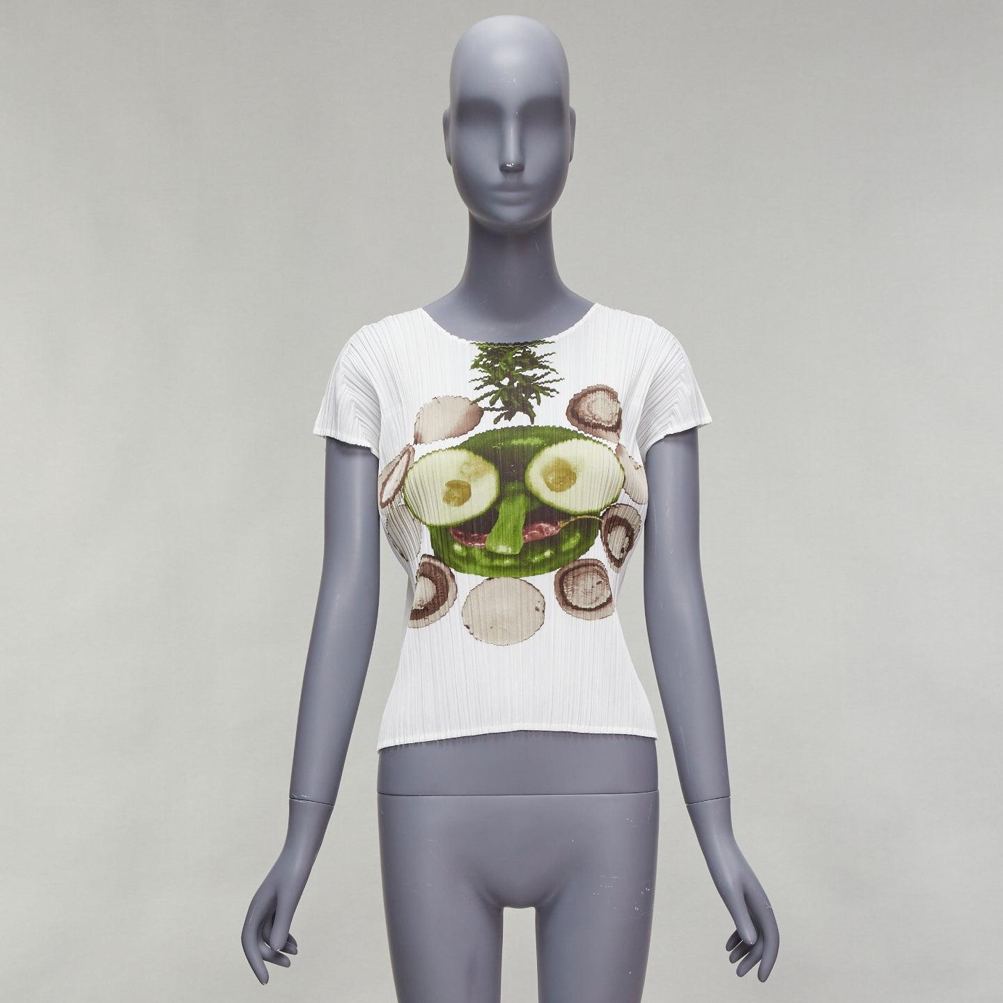raro ISSEY MIYAKE Pleats Please blanco pepino seta estampado cara top JP3 L en venta 4