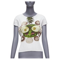 rare ISSEY MIYAKE Pleats Please white cucumber mushroom print face top JP3 L