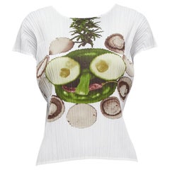 raro ISSEY MIYAKE Pleats Please bianco cetriolo stampa funghi viso top JP3 L