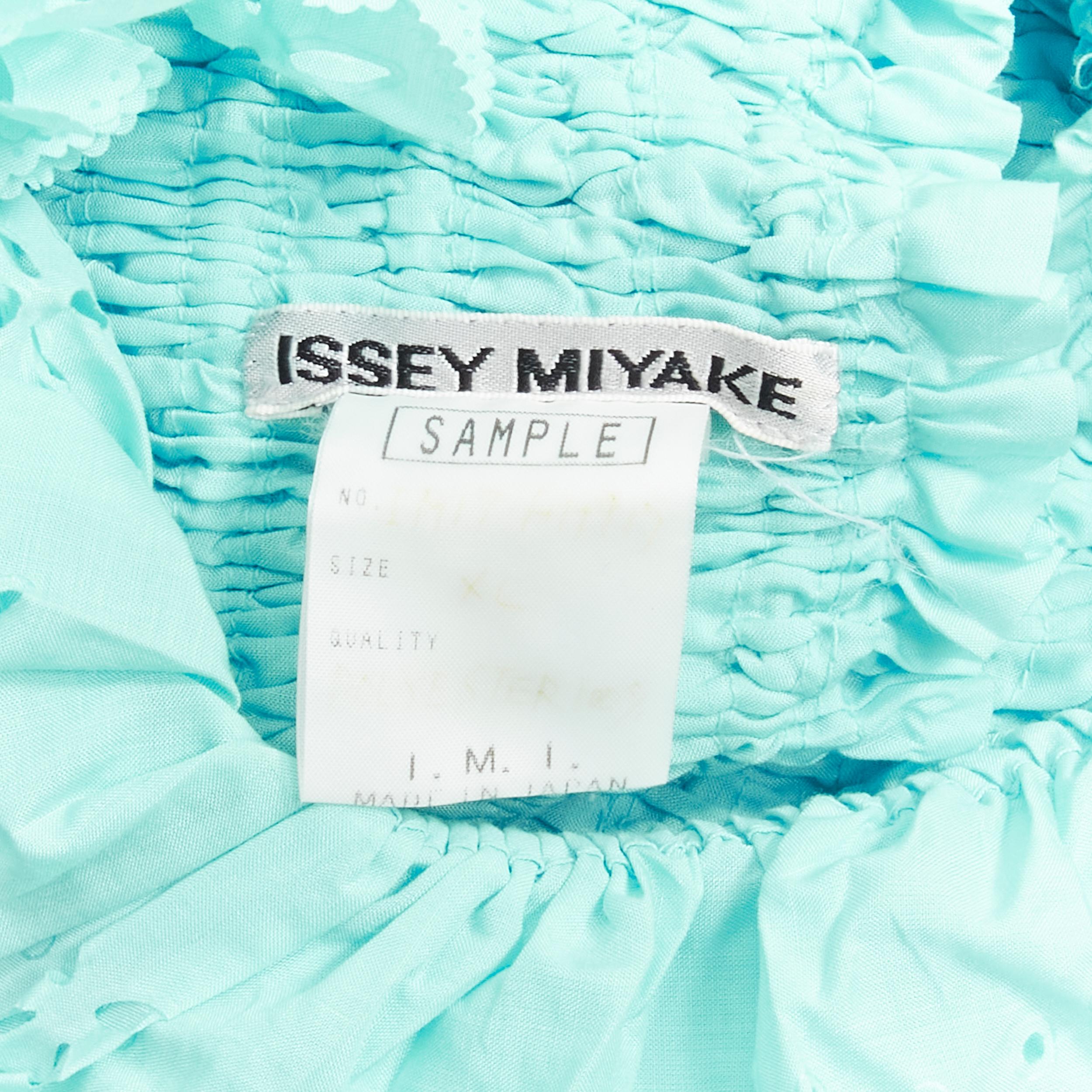 rare ISSEY MIYAKE sky blue laser cut ruffle high neck evening gown dress M For Sale 7