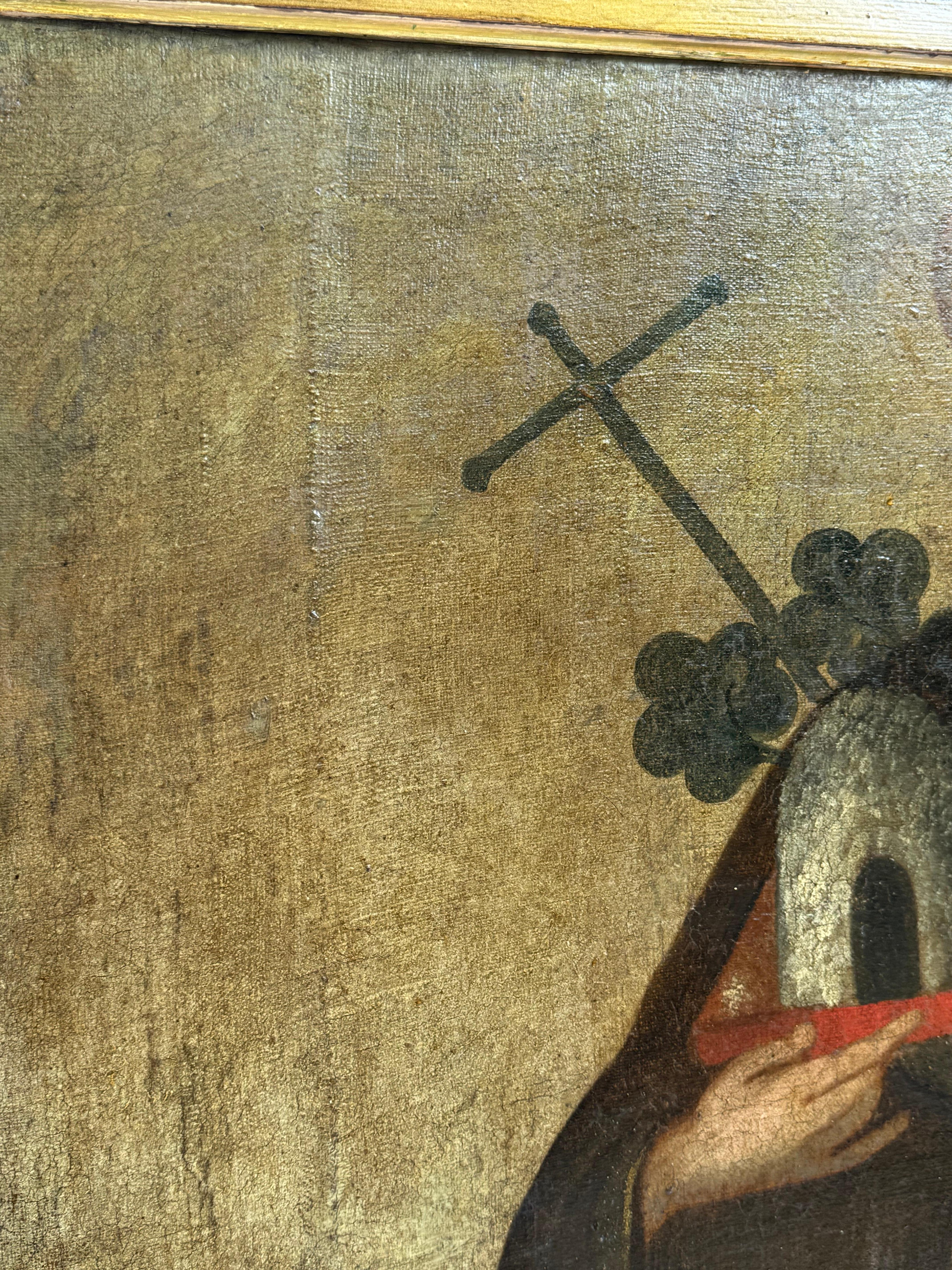 RARE  Italienisches Öl auf Leinwand des Heiligen Matthäus von Agrigent aus dem 17. im Angebot 4