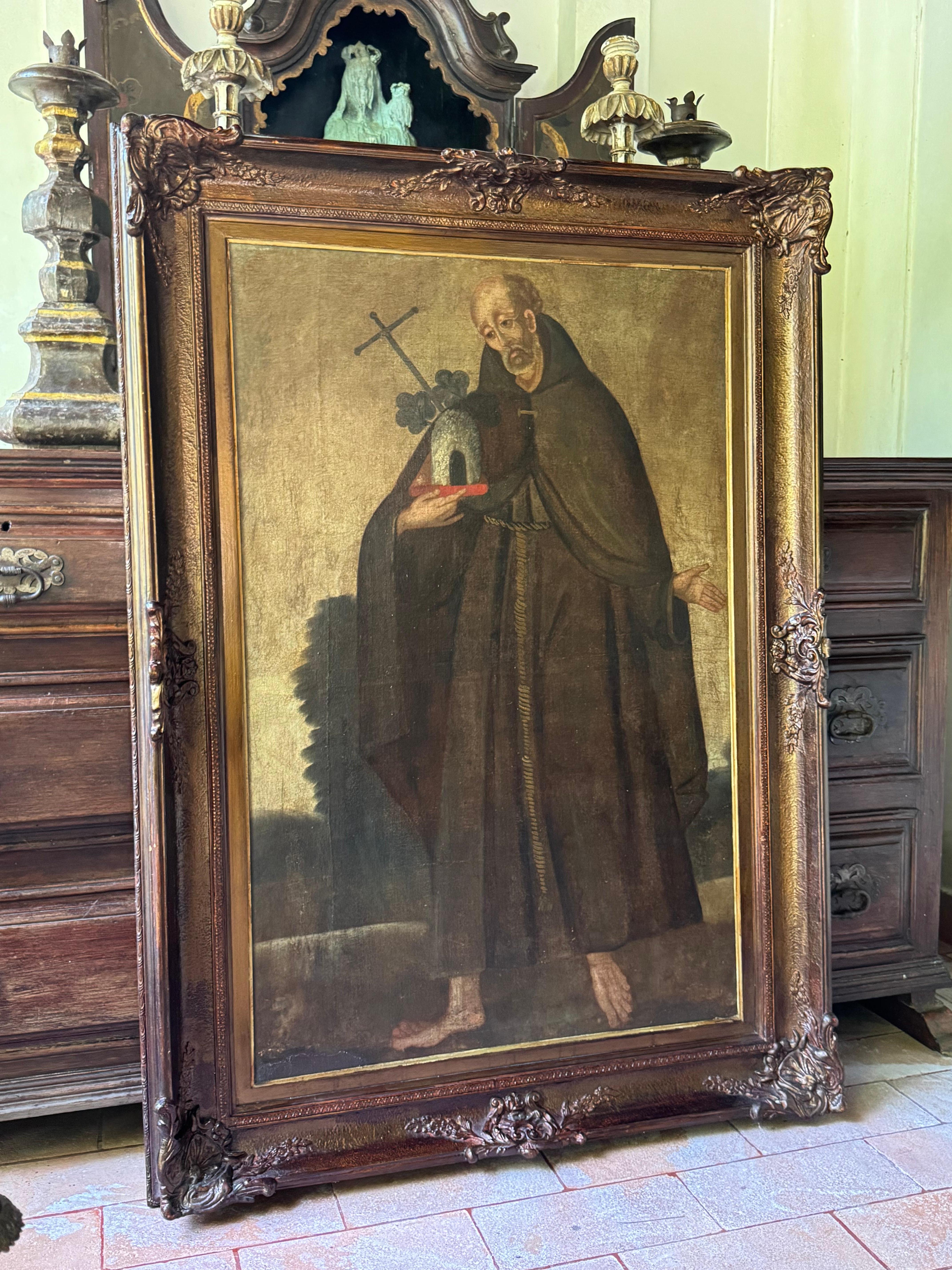 RARE  Italienisches Öl auf Leinwand des Heiligen Matthäus von Agrigent aus dem 17. im Angebot 5