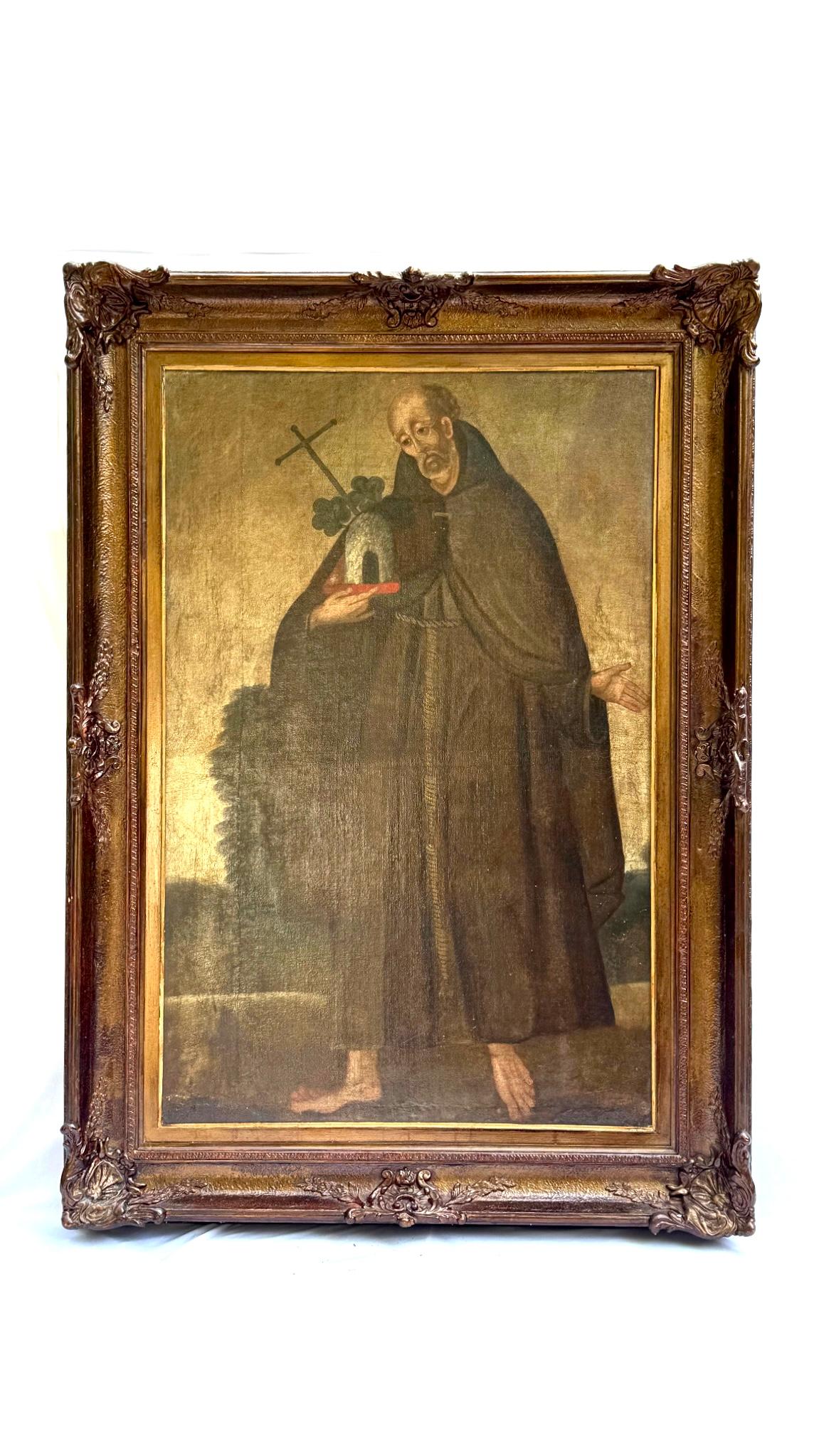 RARE  Italienisches Öl auf Leinwand des Heiligen Matthäus von Agrigent aus dem 17. im Angebot 6