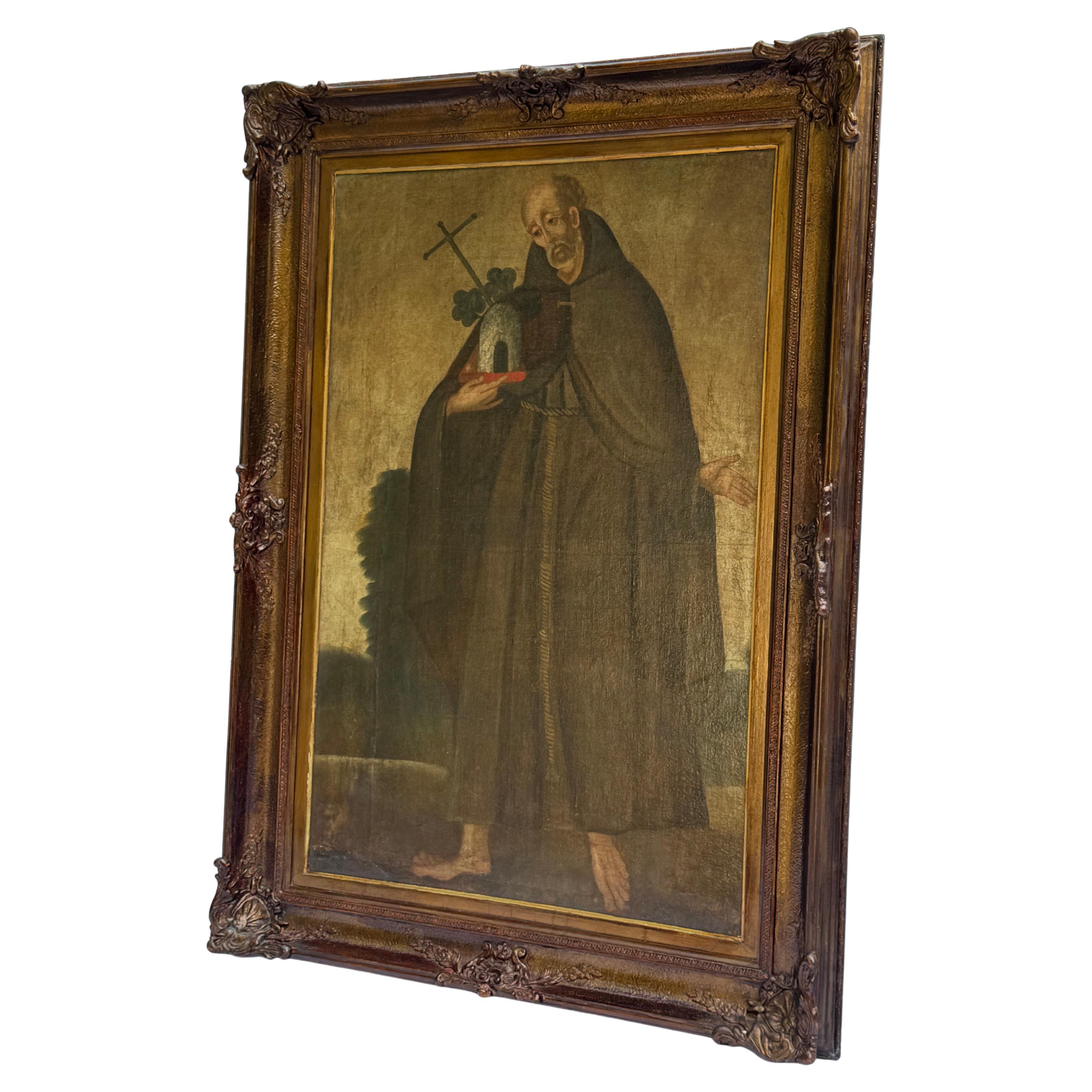 RARE  Italienisches Öl auf Leinwand des Heiligen Matthäus von Agrigent aus dem 17. (Renaissance) im Angebot