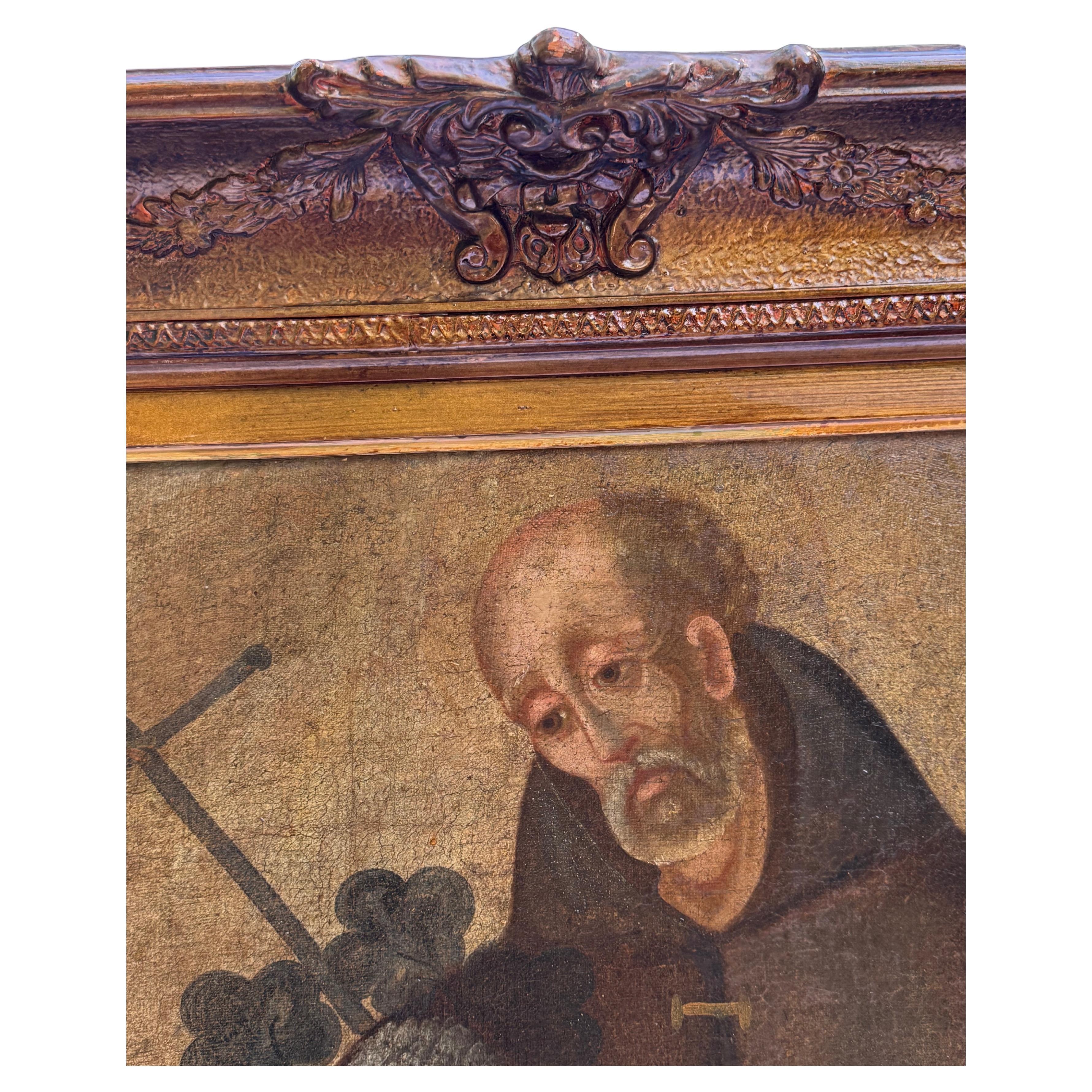 RARE  Italienisches Öl auf Leinwand des Heiligen Matthäus von Agrigent aus dem 17. (Handbemalt) im Angebot