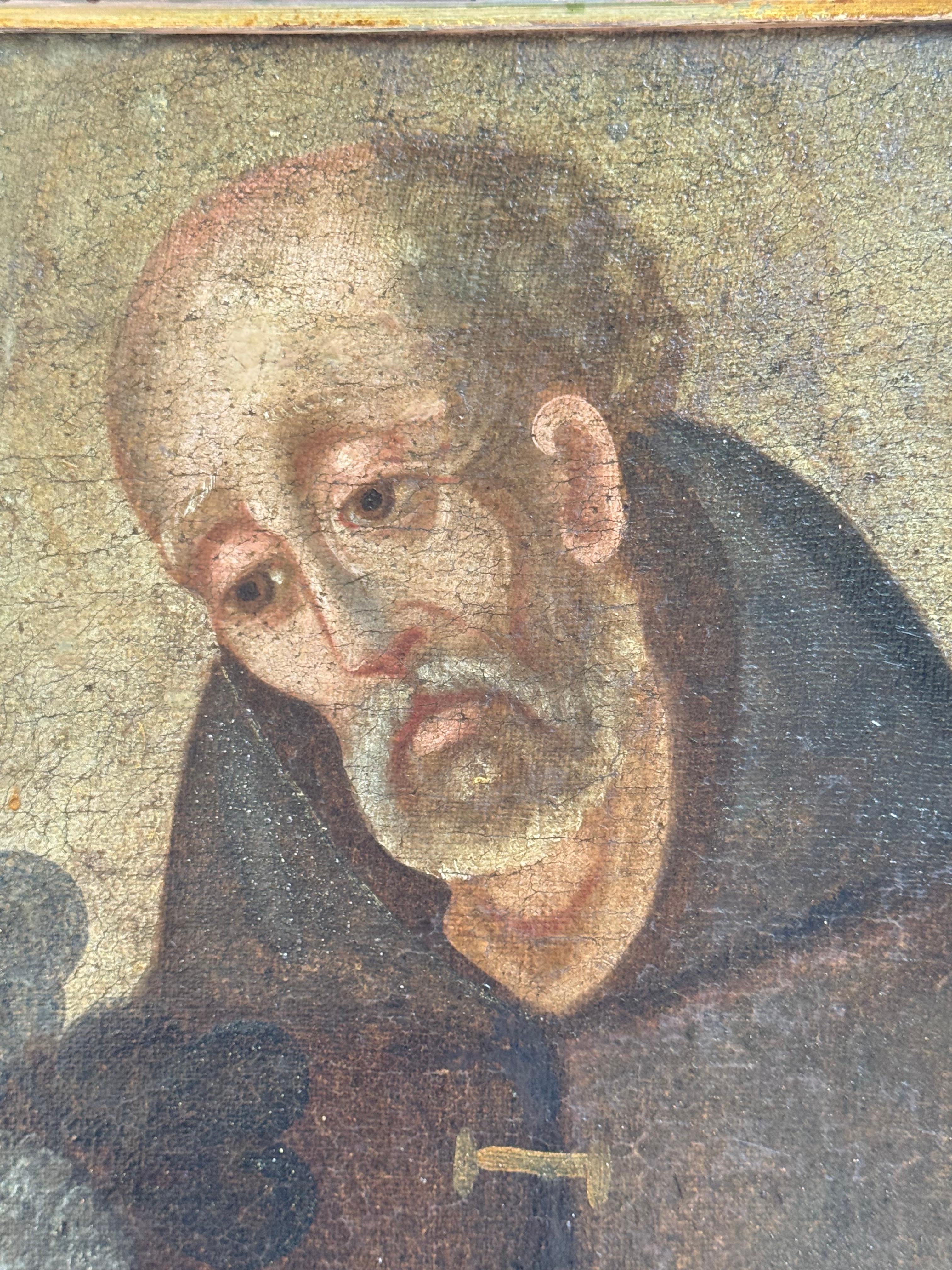 RARE  Italienisches Öl auf Leinwand des Heiligen Matthäus von Agrigent aus dem 17. im Zustand „Gut“ im Angebot in Rio De Janeiro, BR