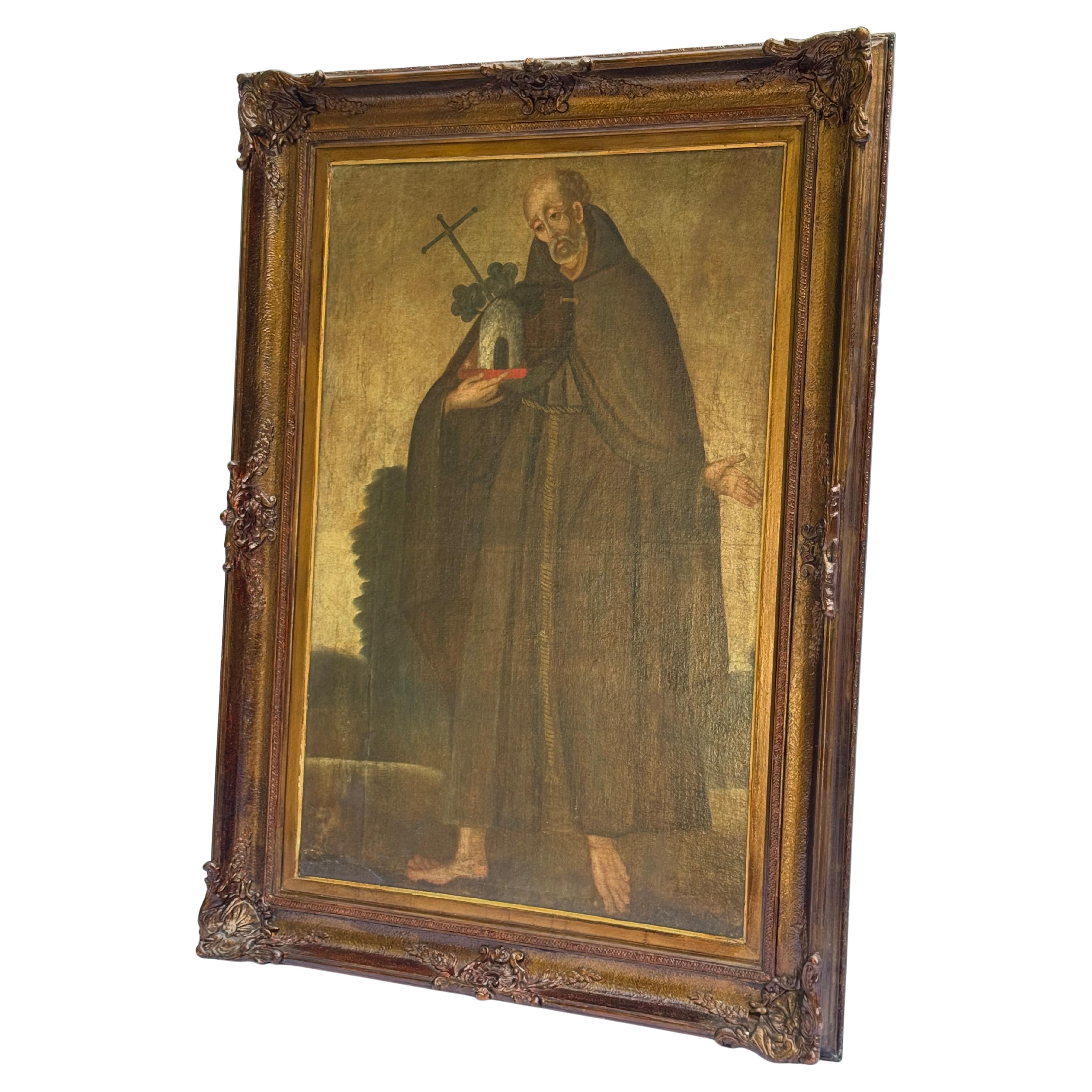 RARE  Italienisches Öl auf Leinwand des Heiligen Matthäus von Agrigent aus dem 17. im Angebot 3