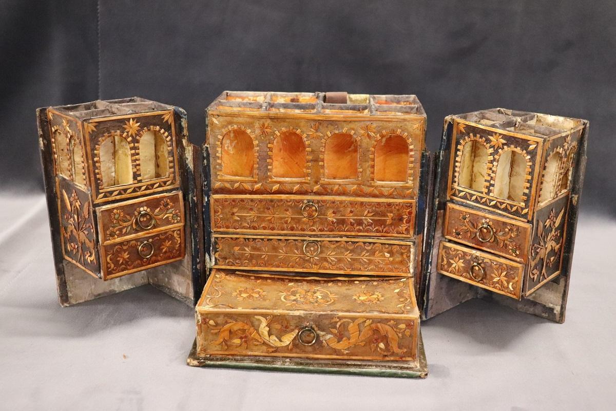 Rare Italian 18th Century Antique Jewelry Box in Papier-Mâché and Wood 5