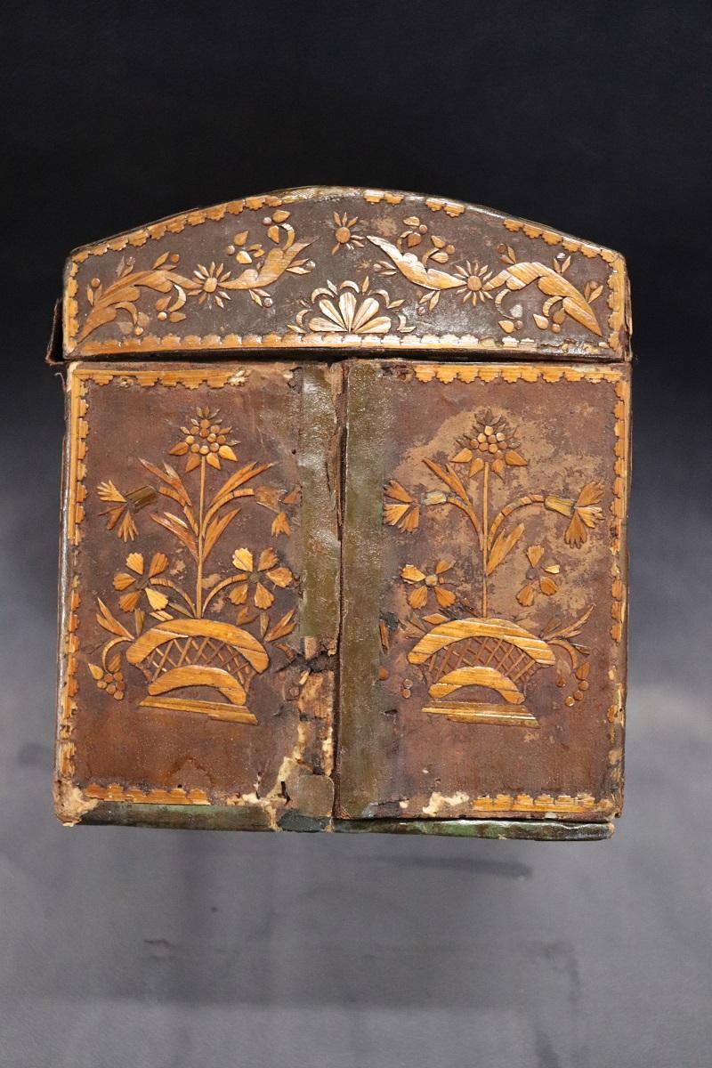 Fruitwood Rare Italian 18th Century Antique Jewelry Box in Papier-Mâché and Wood