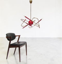Rare Italian 1950s Sputnik Chandelier in Red Enamel & Brass by Stilnovo