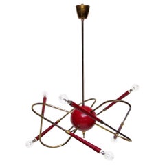 Rare Italian 1950s Sputnik Chandelier in Red Enamel & Brass by Stilnovo