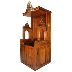 Rare Italian 19th Century Carved Pine Catholic Church Confessional Stall, Booth