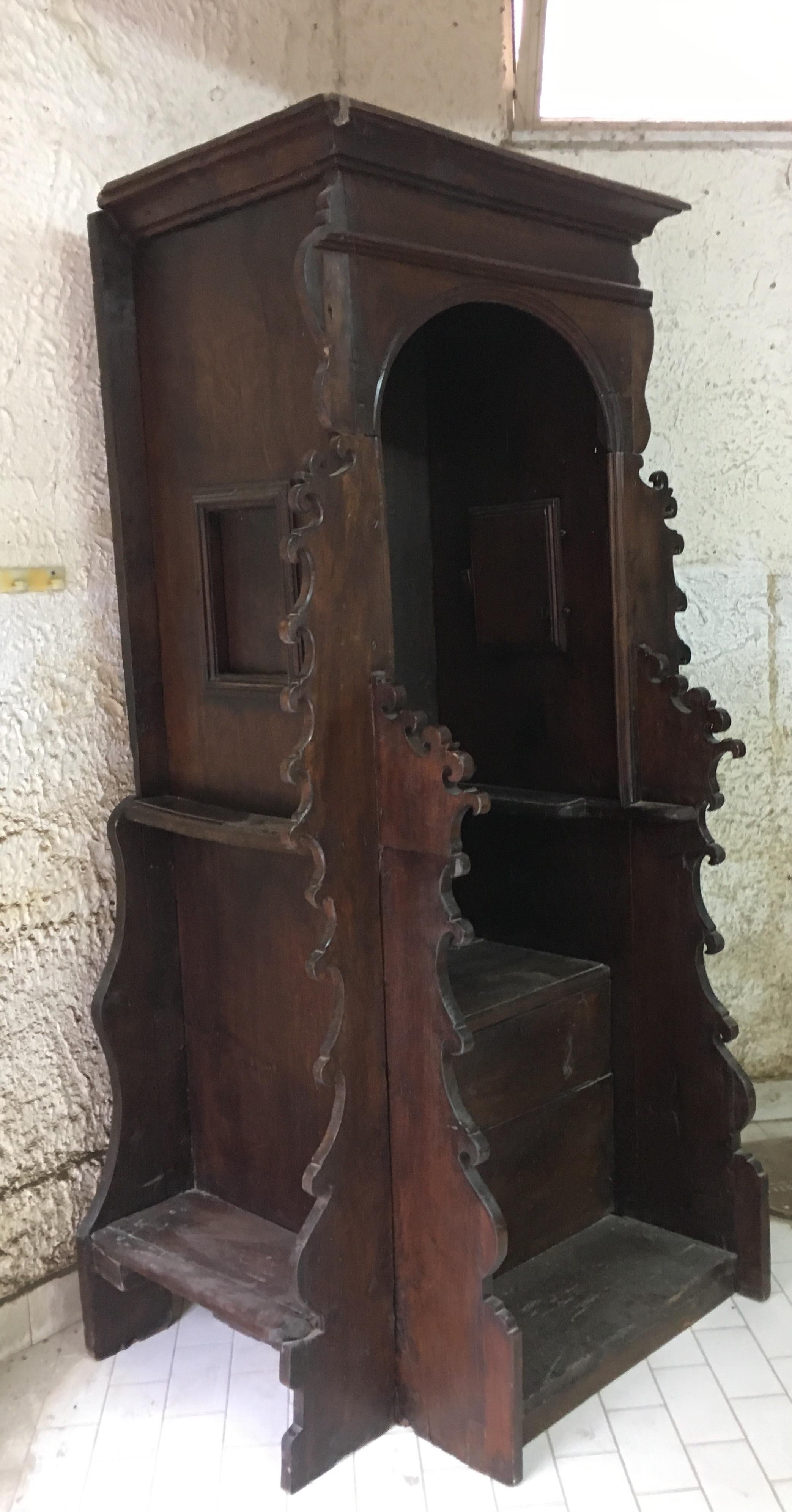 Rare Italian 16th Century Carved Walnut Catholic Church Confessional  2