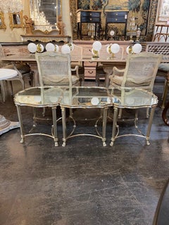 Rare Italian 3-Piece Silver Giltwood Coffee Table with Mirrored Top