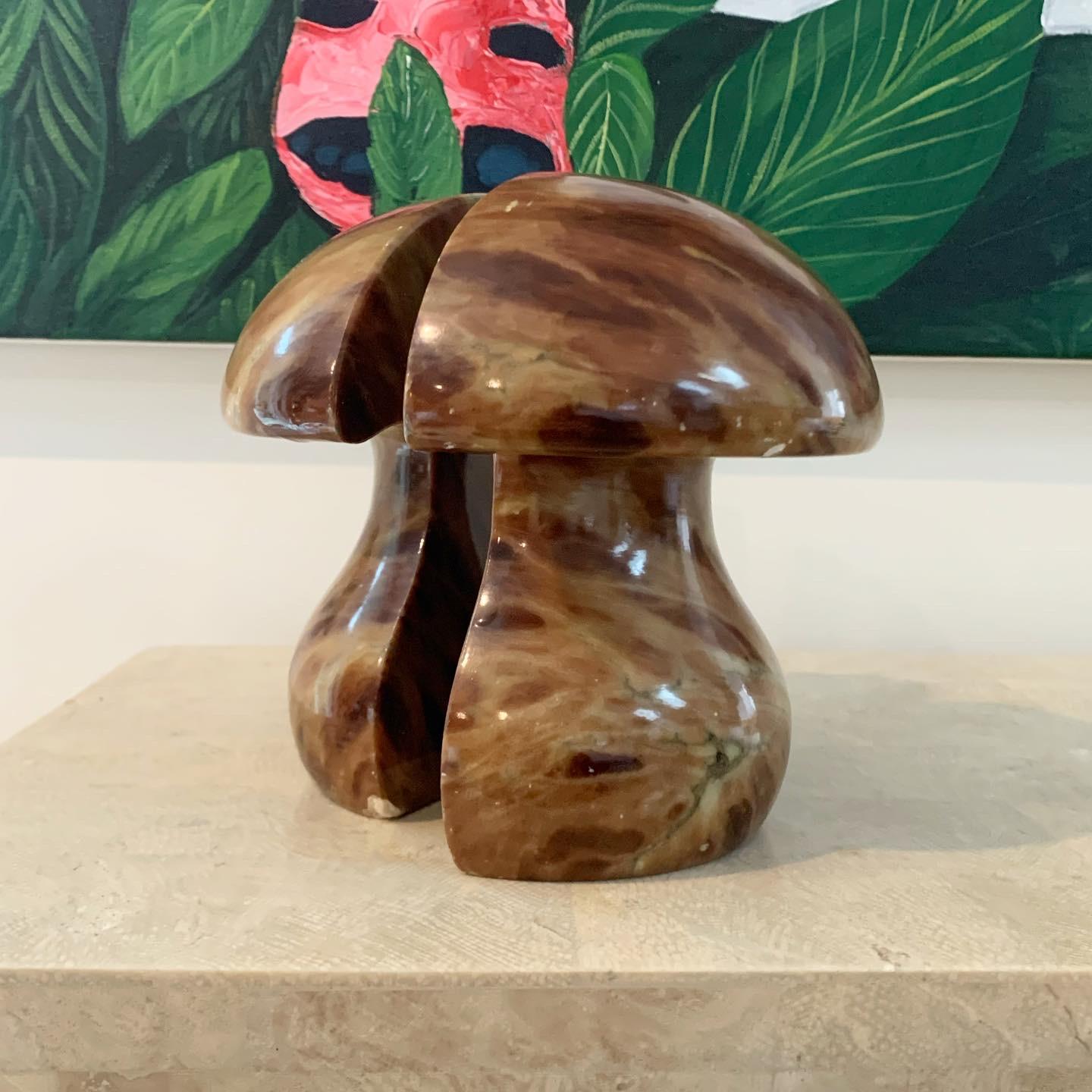 Rare Italian ABF Alabaster Hand-Carved Mushroom Bookends, circa 1960s 2