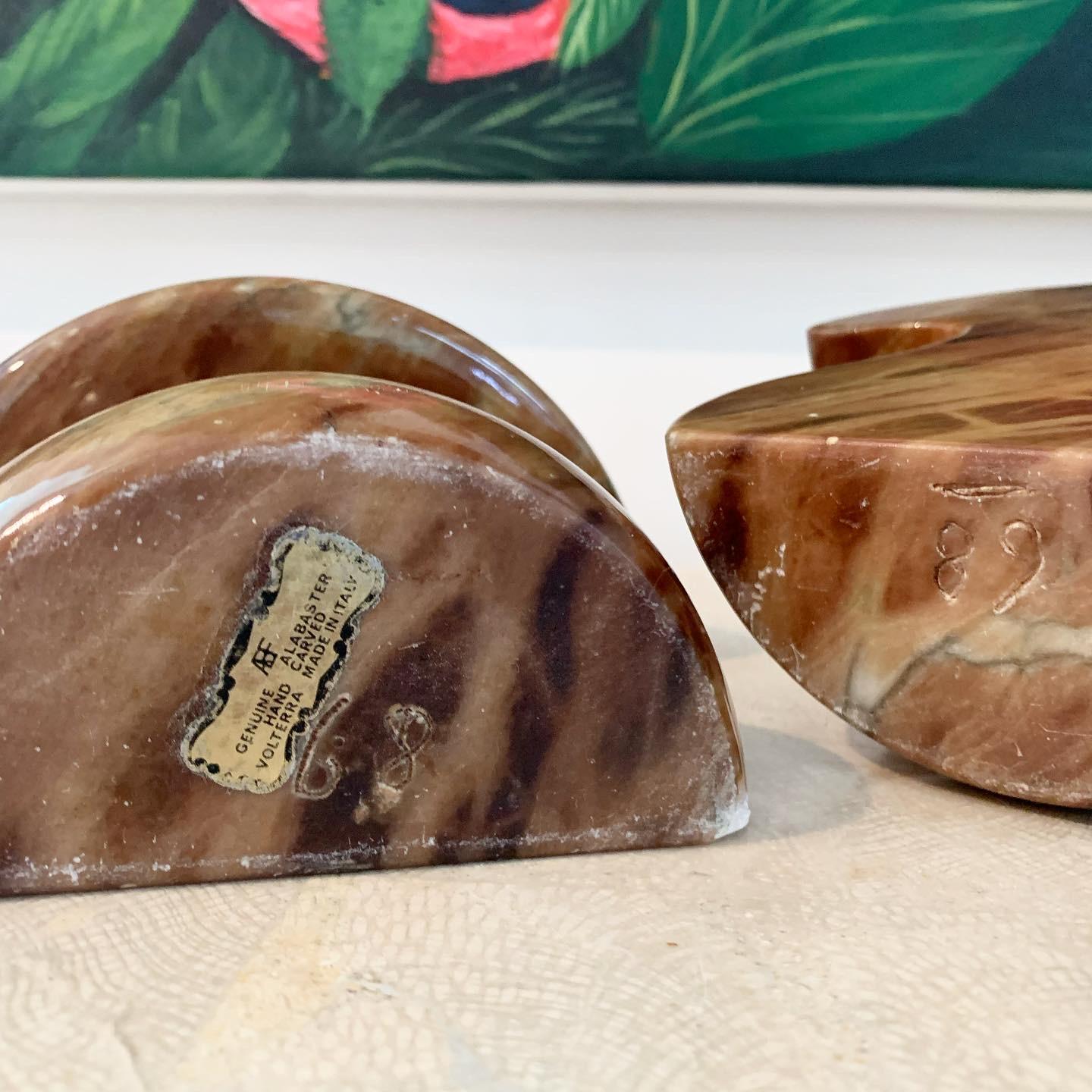 Rare Italian ABF Alabaster Hand-Carved Mushroom Bookends, circa 1960s 4