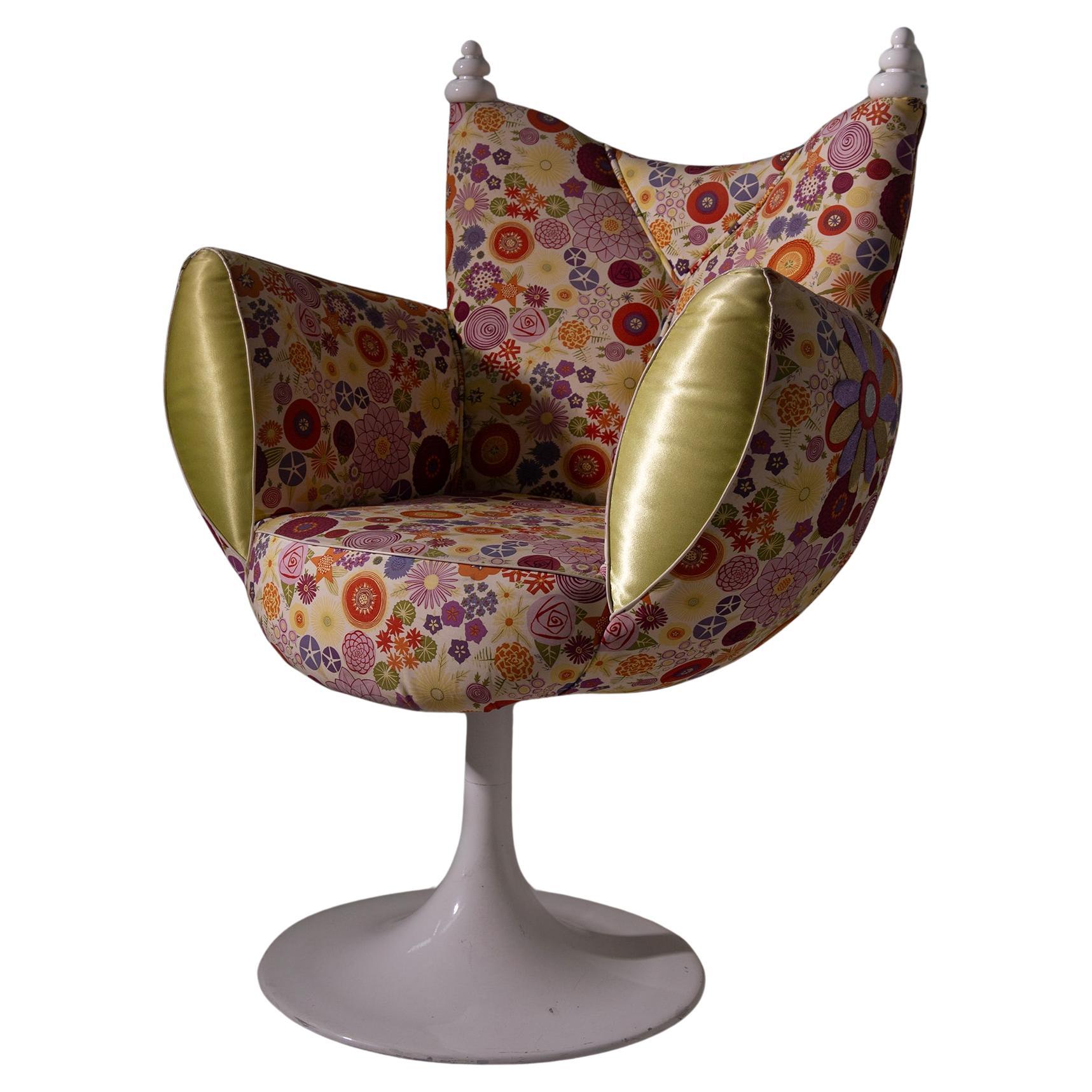 Pre-owned Ken Scott Rare Italian Armchair By From The Space Age Period, Designer Fabric In Brown