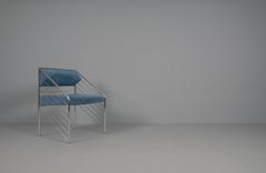 Rare Italian Armchair in Upholstery Fabric and Chrome Frame, 1970s