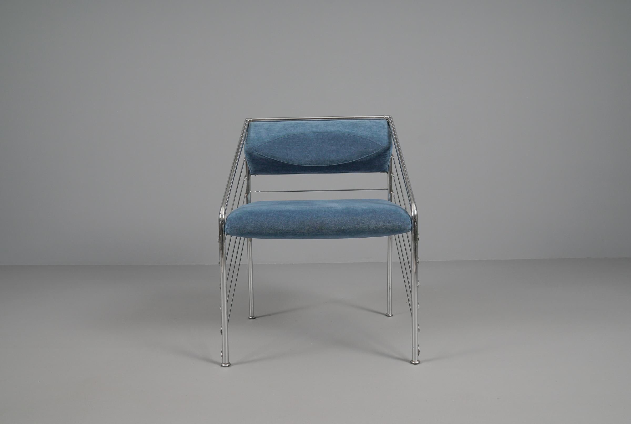 Seltener italienischer Sessel mit gepolstertem Stoff und Chromgestell, 1970er Jahre  im Zustand „Gut“ im Angebot in Nürnberg, Bayern