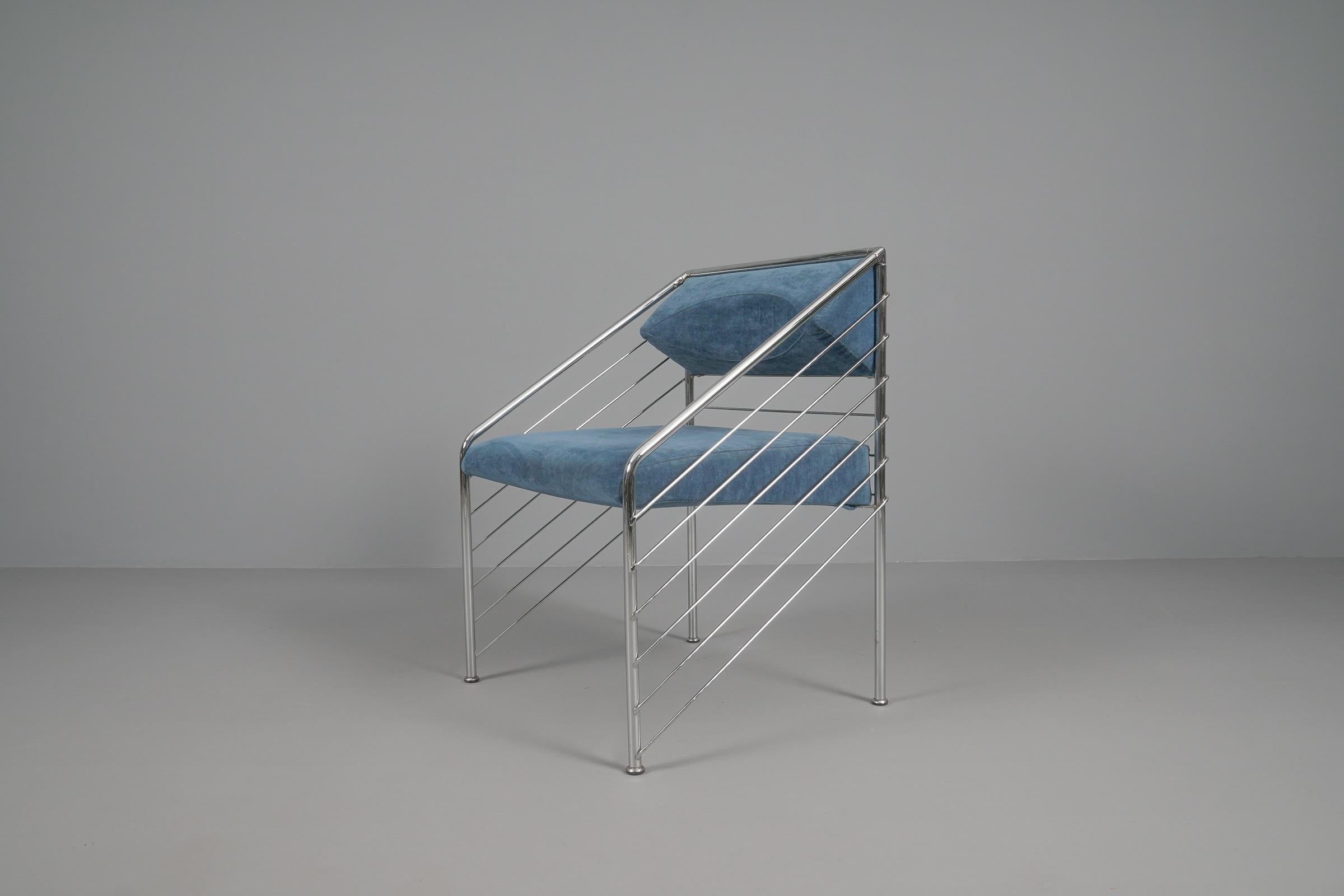 Late 20th Century Rare Italian Armchair in Upholstery Fabric and Chrome Frame, 1970s For Sale