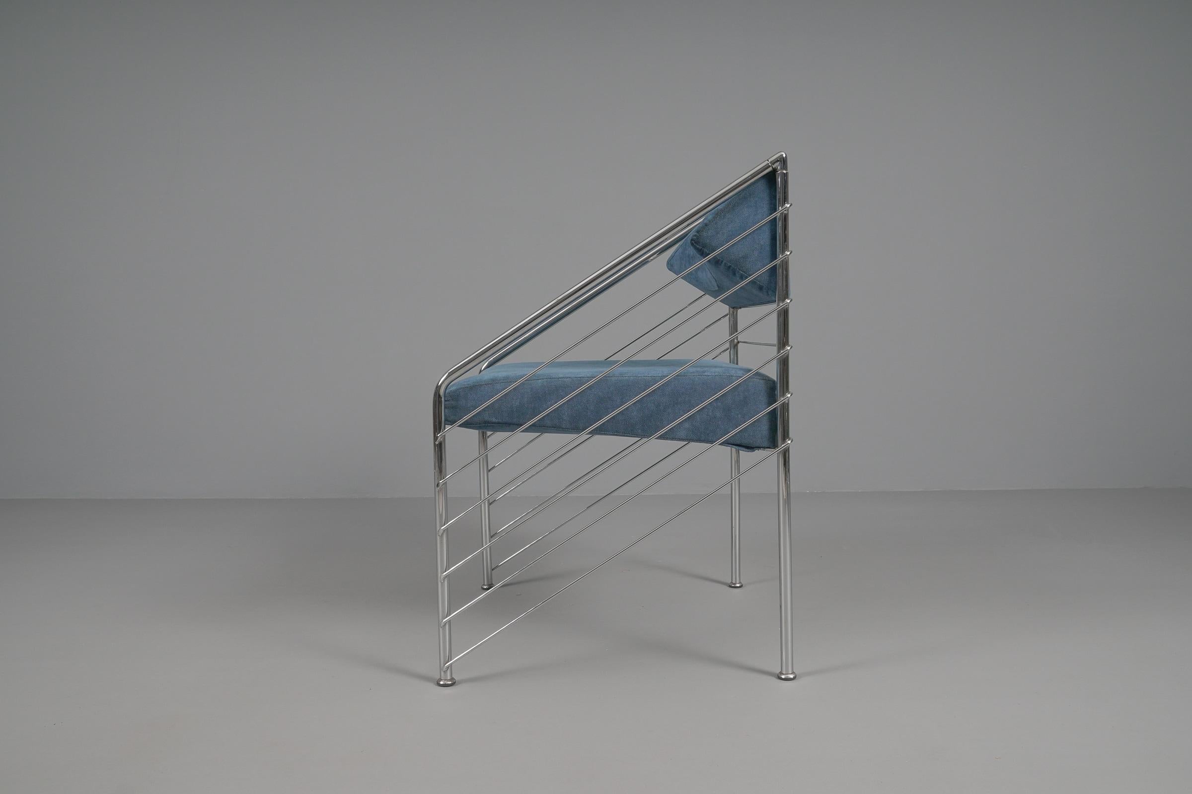 Rare Italian Armchair in Upholstery Fabric and Chrome Frame, 1970s For Sale 3